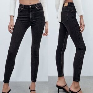 ZARA High Rise Skinny Distressed Wash Jeans, Size 2